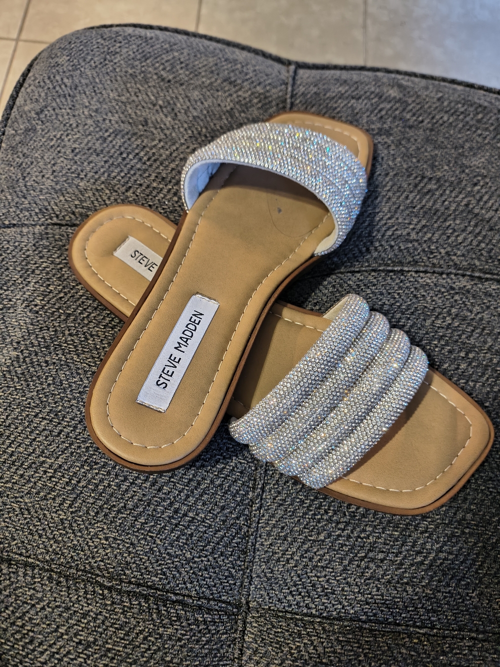 Steve Madden Silver Crystal Slide Sandals